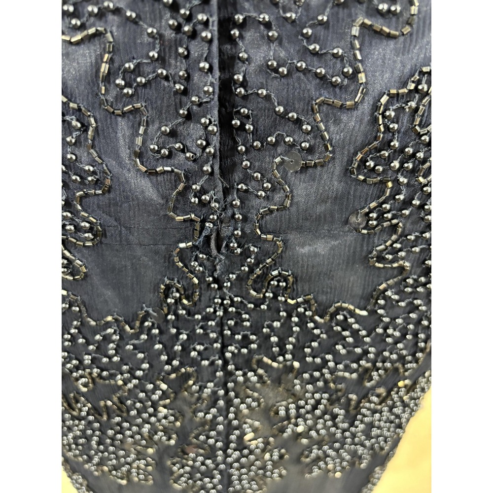 Vintage Stenay Dress Womens Medium Navy Blue Beaded Sleeveless V Neck Cocktail - Picture 5 of 9